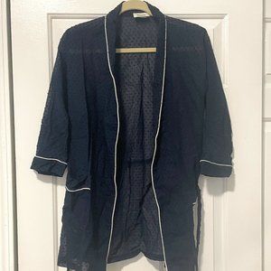 Sleepy Jones Short Robe, Dark Blue Sheer Dot pattern Size S